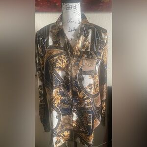 Elegant Gold and Black Patterned Shirt